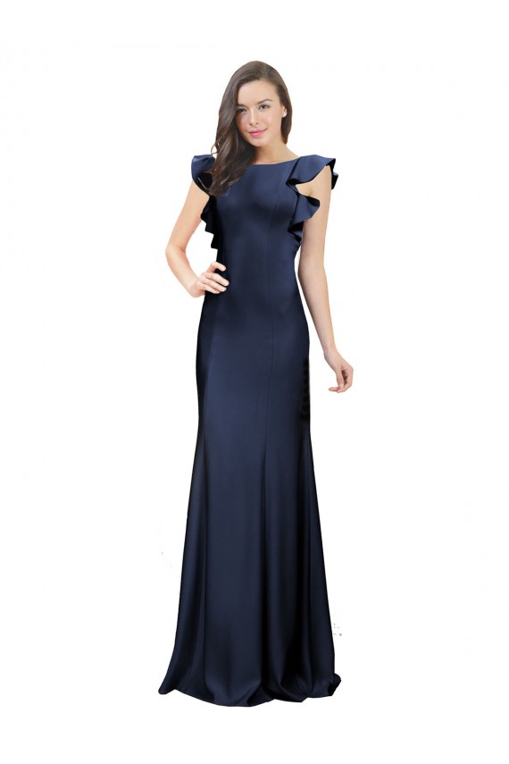 Bateau Neck Long Stretch Crepe Dark Navy Sleeveless Prom Dress / Bridesmaid Dress Darwin
