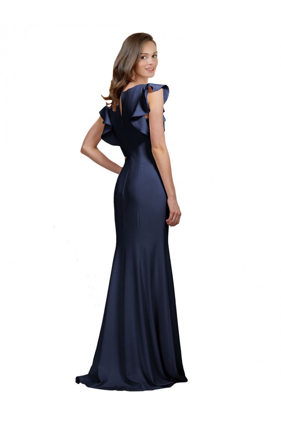 Bateau Neck Long Stretch Crepe Dark Navy Sleeveless Prom Dress / Bridesmaid Dress Darwin