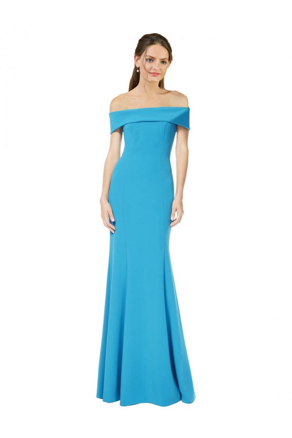 Off the Shoulder Long Stretch Crepe Peacock Blue Sleeveless Formal Dress / Bridesmaid Dress Darwin