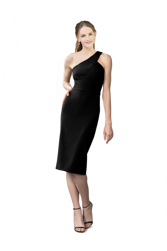 One Shoulder Cocktail Length Stretch Crepe Black Sleeveless Formal Evening Gown / Prom Dress / Bridesmaid Dress Darwin