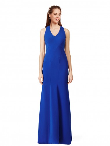 V-Neck Long Stretch Crepe Royal Blue Sleeveless Formal Evening Gown / Prom Dress / Bridesmaid Dress Darwin