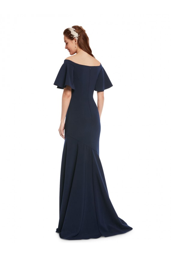 Off the Shoulder Long Stretch Crepe Dark Navy Short Sleeves Bridesmaid Dress / Formal Dress Darwin