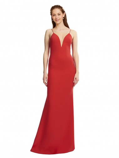 V-Neck Long Stretch Crepe Red Sleeveless Formal Evening Gown / Prom Dress / Bridesmaid Dress Darwin