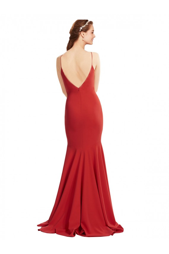 V-Neck Long Stretch Crepe Red Sleeveless Formal Evening Gown / Prom Dress / Bridesmaid Dress Darwin