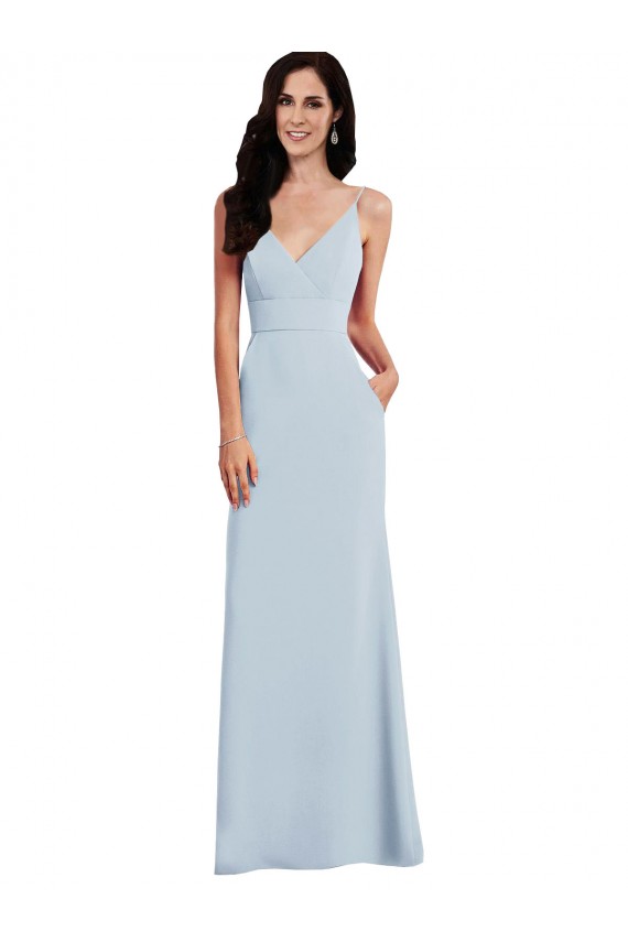 V-Neck Long Stretch Crepe Light Sky Blue Sleeveless Formal Dress / Bridesmaid Dress Darwin