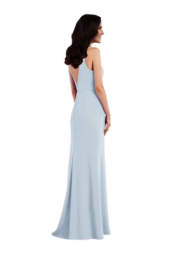 V-Neck Long Stretch Crepe Light Sky Blue Sleeveless Formal Dress / Bridesmaid Dress Darwin