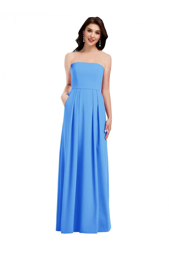 Strapless Long Stretch Crepe Peacock Blue Sleeveless Semi Formal Evening Dress / Prom Dress / Bridesmaid Dress Darwin