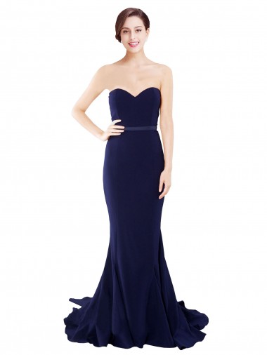 Strapless Sweep Train Stretch Crepe Dark Navy Sleeveless Semi Formal Evening Dress / Prom Dress / Bridesmaid Dress Darwin