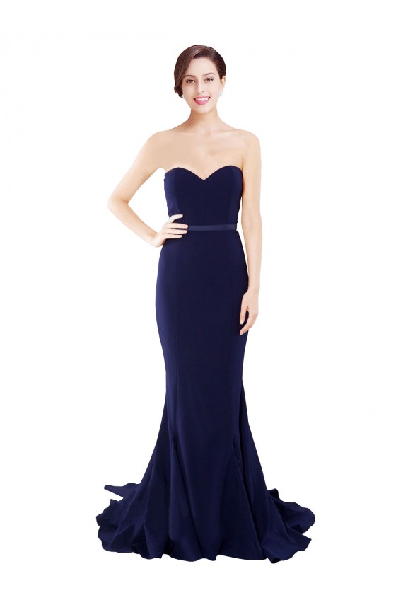 Strapless Sweep Train Stretch Crepe Dark Navy Sleeveless Semi Formal Evening Dress / Prom Dress / Bridesmaid Dress Darwin