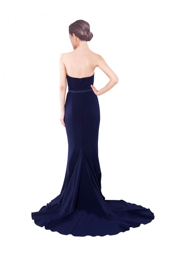 Strapless Sweep Train Stretch Crepe Dark Navy Sleeveless Semi Formal Evening Dress / Prom Dress / Bridesmaid Dress Darwin