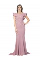 Round Neck Sweep Train Stretch Crepe Dusty Pink Flutter Sleeves Formal Evening Gown / Prom Dress / Bridesmaid Dress Darwin