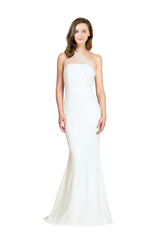 One Shoulder Sweep Train Stretch Crepe & Tulle Ivory Sleeveless Formal Evening Gown / Bridesmaid Dress Darwin