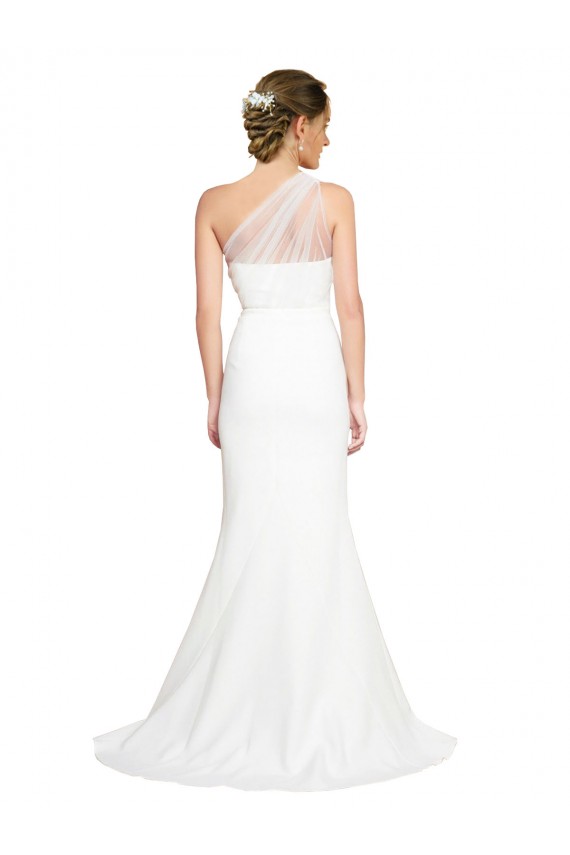 One Shoulder Sweep Train Stretch Crepe & Tulle Ivory Sleeveless Formal Evening Gown / Bridesmaid Dress Darwin