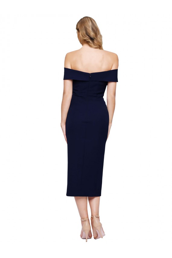 Sweetheart Midi Length Stretch Crepe Dark Navy Sleeveless Formal Evening Gown / Prom Dress / Bridesmaid Dress Darwin