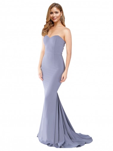 Strapless Long Stretch Crepe Smoke Blue Sleeveless Formal Evening Gown / Prom Dress / Bridesmaid Dress Darwin