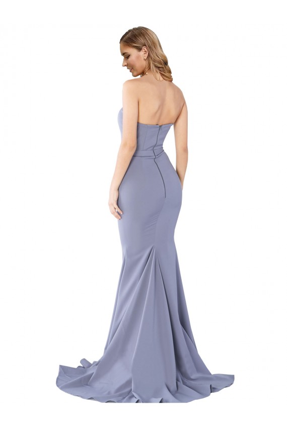 Strapless Long Stretch Crepe Smoke Blue Sleeveless Formal Evening Gown / Prom Dress / Bridesmaid Dress Darwin
