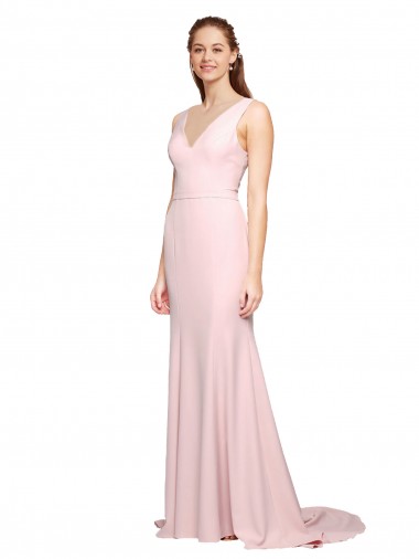 V-Neck Sweep Train Stretch Crepe Pink Sleeveless Black Tie Evening Dress / Prom Dress / Bridesmaid Dress Darwin