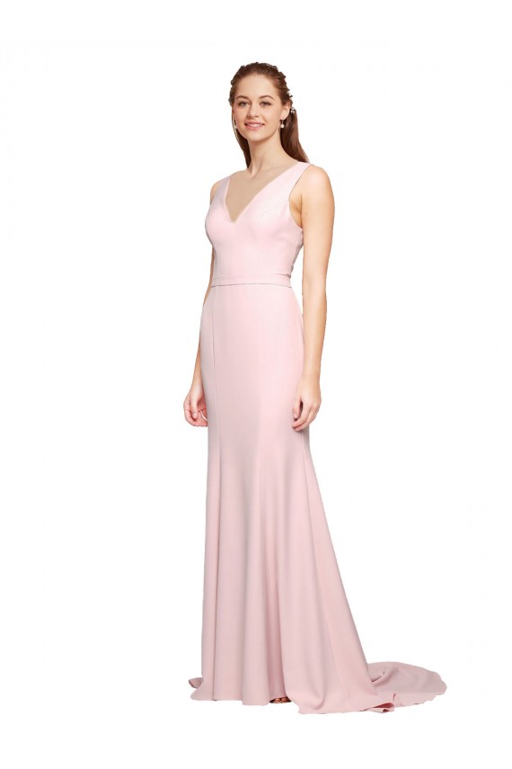 V-Neck Sweep Train Stretch Crepe Pink Sleeveless Black Tie Evening Dress / Prom Dress / Bridesmaid Dress Darwin