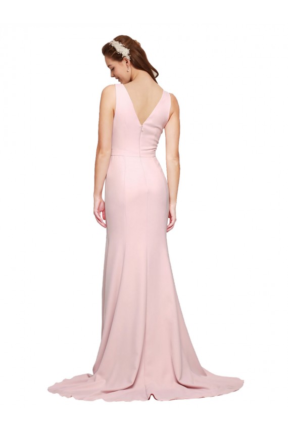 V-Neck Sweep Train Stretch Crepe Pink Sleeveless Black Tie Evening Dress / Prom Dress / Bridesmaid Dress Darwin