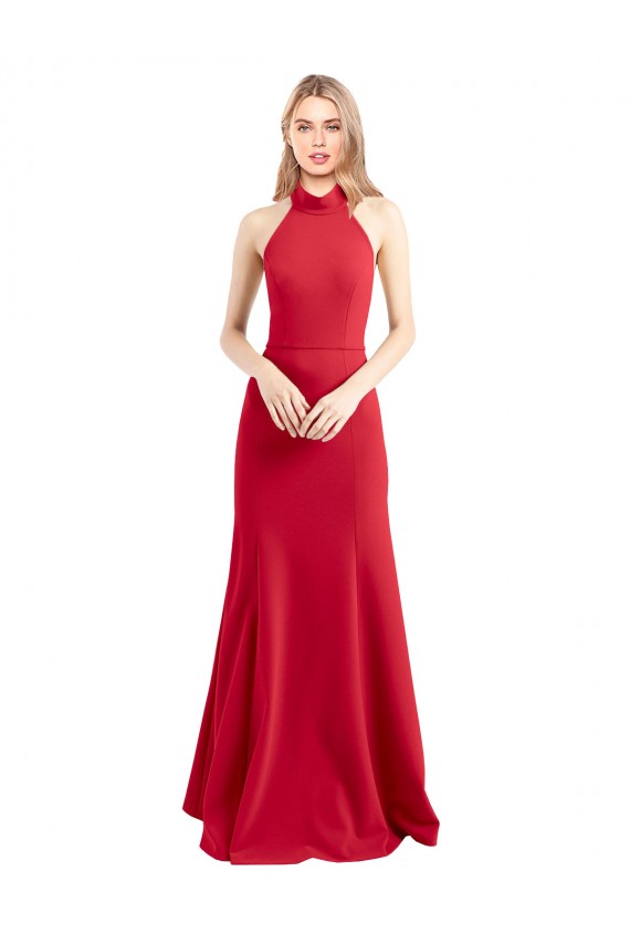 High Neck Long Stretch Crepe Red A-Line Sleeveless Formal Evening Gown / Prom Dress / Bridesmaid Dress Darwin