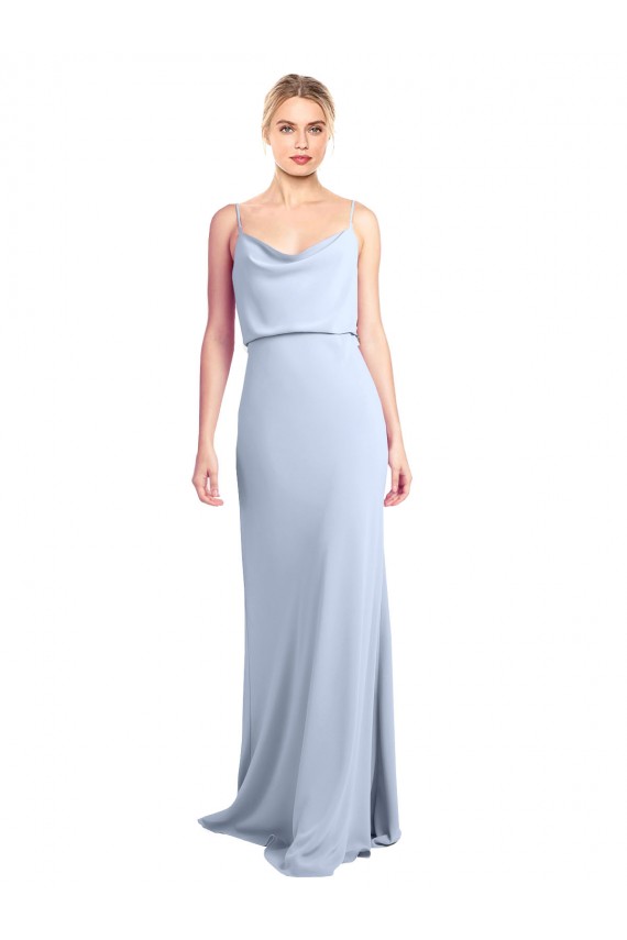 High Neck Long Stretch Crepe Light Sky Blue Sleeveless Formal Dress / Bridesmaid Dress Darwin