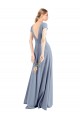 High Neck Long Stretch Crepe Smoke Blue Cap Sleeves Prom Dress / Bridesmaid Dress Darwin