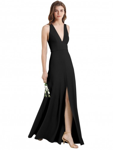 High Neck Long Stretch Crepe Black Sheath Sleeveless Formal Evening Gown / Prom Dress / Bridesmaid Dress Darwin