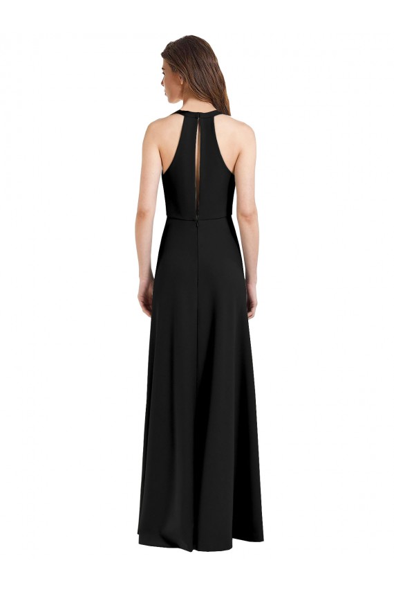 High Neck Long Stretch Crepe Black Sheath Sleeveless Formal Evening Gown / Prom Dress / Bridesmaid Dress Darwin