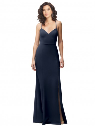 High Neck Long Stretch Crepe Dark Navy Sheath Sleeveless Formal Evening Gown / Prom Dress / Bridesmaid Dress Darwin