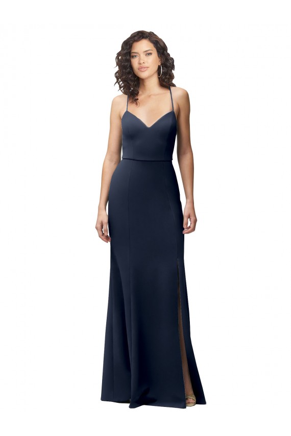 High Neck Long Stretch Crepe Dark Navy Sheath Sleeveless Formal Evening Gown / Prom Dress / Bridesmaid Dress Darwin