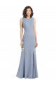 High Neck Long Stretch Crepe Smoke Blue Sleeveless Bridesmaid Dress Darwin