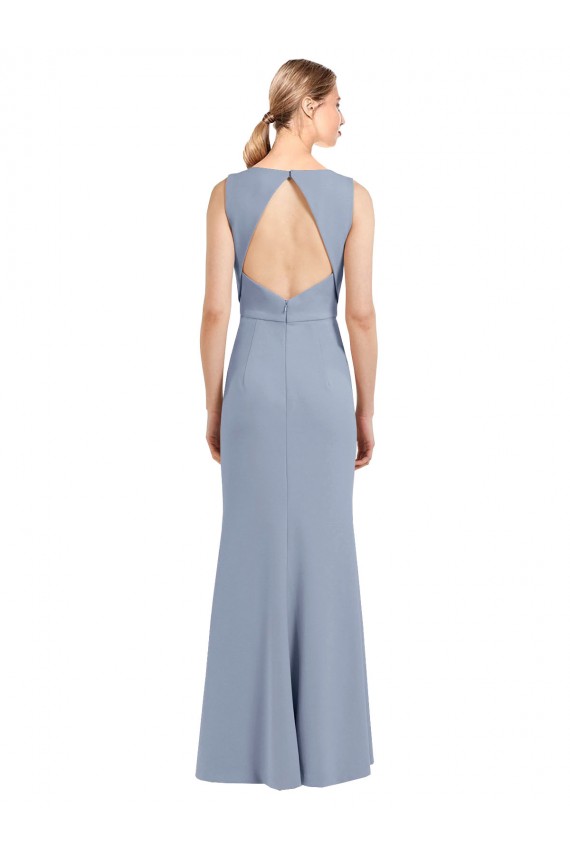High Neck Long Stretch Crepe Smoke Blue Sleeveless Bridesmaid Dress Darwin