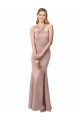 High Neck Long Stretch Crepe Dusty Pink Sheath Sleeveless Prom Dress / Bridesmaid Dress Darwin
