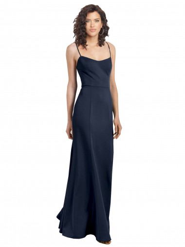 Scoop Neck Long Stretch Crepe Dark Navy Sleeveless Formal Dress / Bridesmaid Dress Darwin
