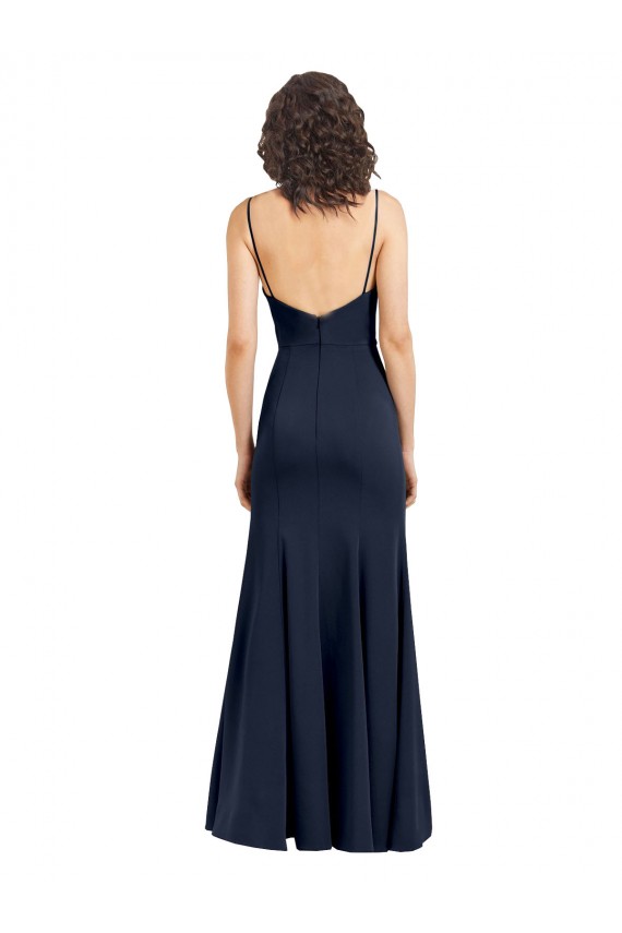 Scoop Neck Long Stretch Crepe Dark Navy Sleeveless Formal Dress / Bridesmaid Dress Darwin