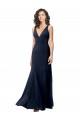 High Neck Long Stretch Crepe Dark Navy V-Neck Sleeveless Formal Dress / Bridesmaid Dress Darwin