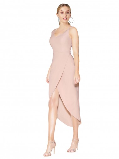 High Neck Knee Length Stretch Crepe Mauve Sleeveless High Low Evening Gown / Prom Dress / Bridesmaid Dress Darwin