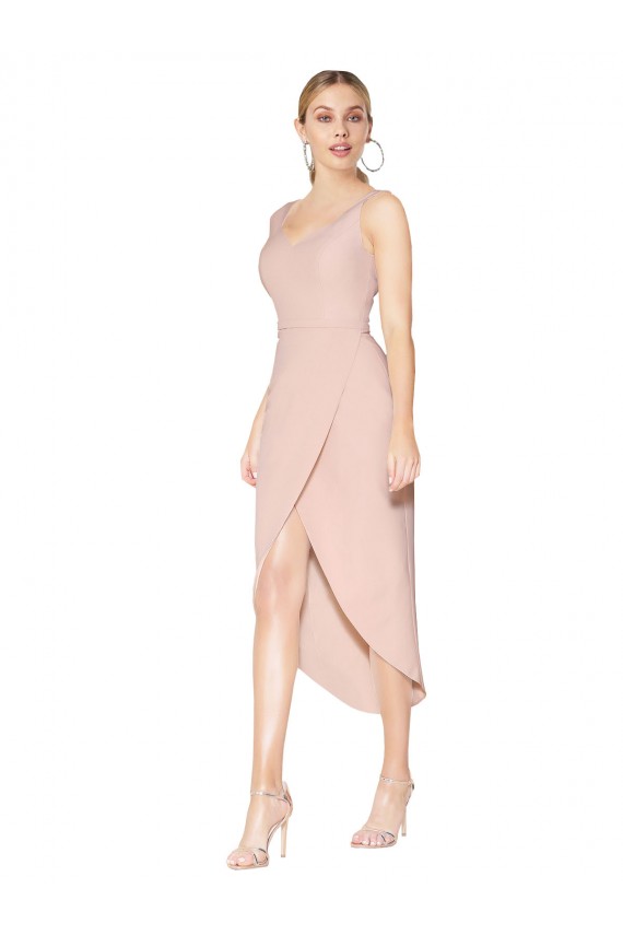 High Neck Knee Length Stretch Crepe Mauve Sleeveless High Low Evening Gown / Prom Dress / Bridesmaid Dress Darwin