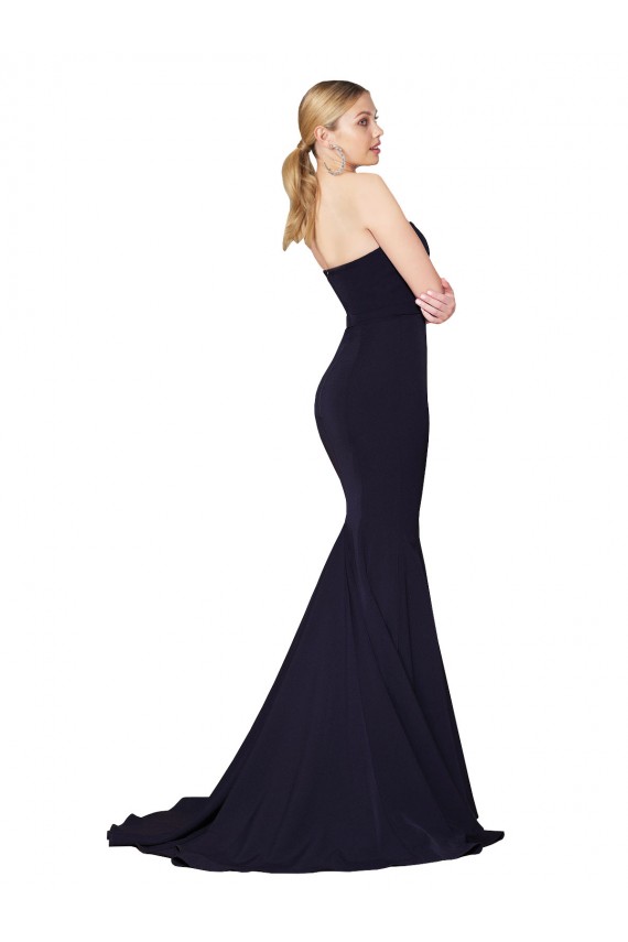 High Neck Sweep Train Stretch Crepe Dark Navy Sleeveless Formal Evening Gown / Prom Dress / Bridesmaid Dress Darwin