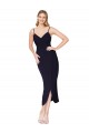 High Neck Knee Length Stretch Crepe Dark Navy Sleeveless Formal Dress / Bridesmaid Dress Darwin
