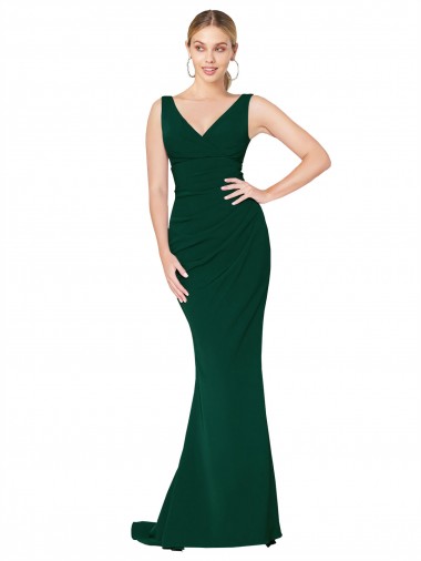 High Neck Long Stretch Crepe Midnight Green Sleeveless Formal Evening Gown / Prom Dress / Bridesmaid Dress Darwin
