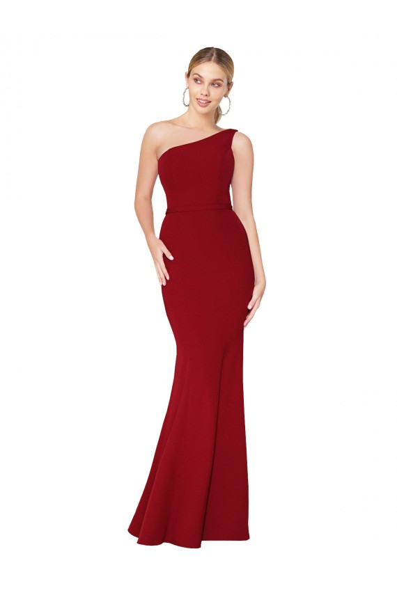 High Neck Long Stretch Crepe Burgundy Sleeveless Formal Evening Gown / Prom Dress / Bridesmaid Dress Darwin