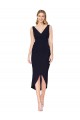 High Neck Knee Length Stretch Crepe Dark Navy Sleeveless High Low Evening Gown / Prom Dress / Bridesmaid Dress Darwin