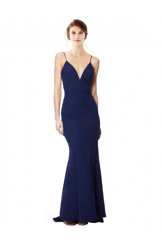High Neck Long Stretch Crepe Navy Blue Sleeveless Formal Dress / Bridesmaid Dress Darwin