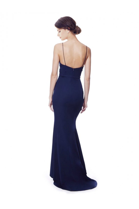 High Neck Long Stretch Crepe Navy Blue Sleeveless Formal Dress / Bridesmaid Dress Darwin