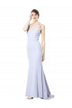 High Neck Long Stretch Crepe Light Sky Blue Sleeveless Evening Gown / Prom Dress / Bridesmaid Dress Darwin
