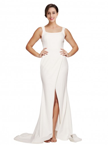 Square Neck Sweep Train Stretch Crepe Ivory Sleeveless Semi Formal Evening Dress / Prom Dress / Bridesmaid Dress Darwin