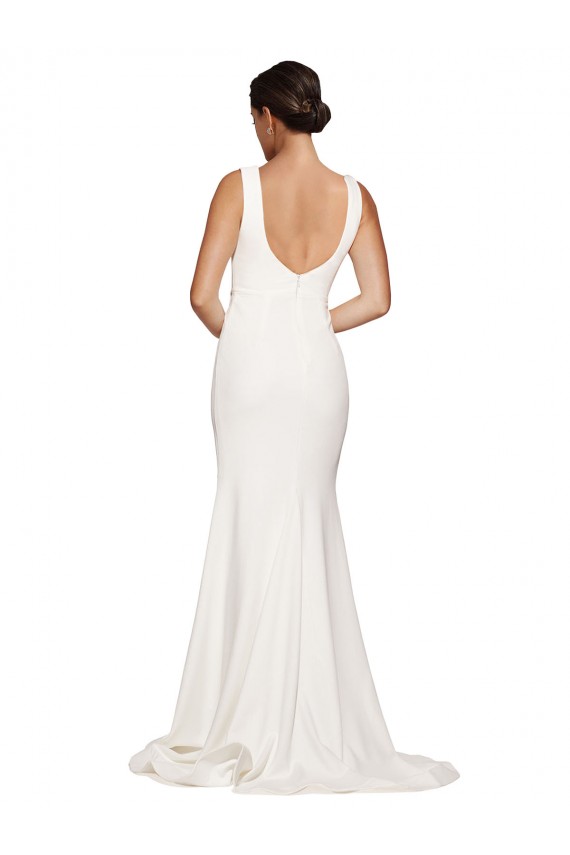 Square Neck Sweep Train Stretch Crepe Ivory Sleeveless Semi Formal Evening Dress / Prom Dress / Bridesmaid Dress Darwin