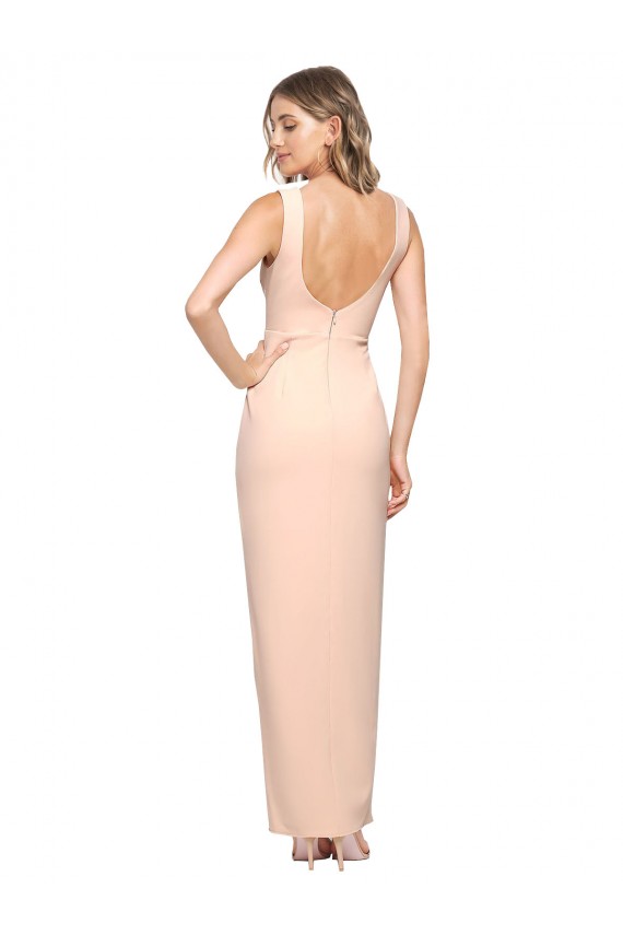 Square Neck Long Stretch Crepe Nude Sleeveless Formal Evening Gown / Prom Dress / Bridesmaid Dress Darwin
