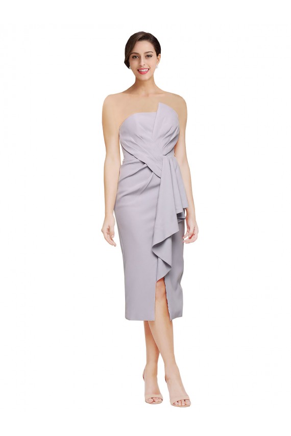 Strapless Cocktail Length Stretch Crepe Arctic Lilac Sleeveless High Low Evening Gown / Prom Dress / Bridesmaid Dress Darwin
